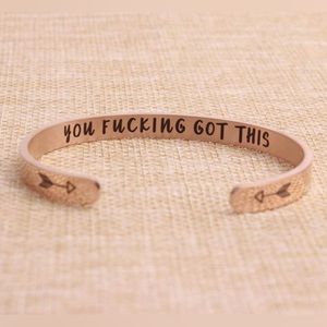 Swear-y Hidden Message Cuff Silver Bracelet “ Keep F#<$ing Going” Rose Gold